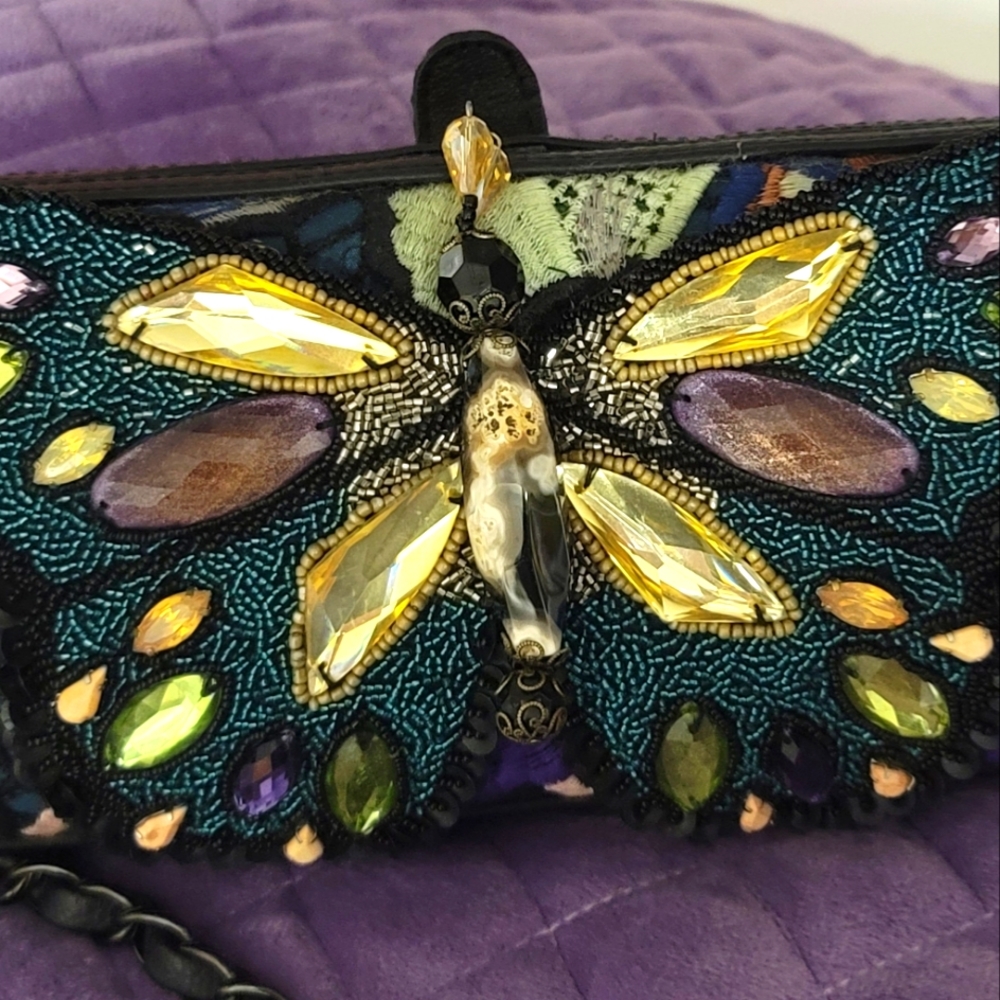 🦋 MARY FRANCES Butterfly Handbag Purse Jeweled Beaded Tapestry Like New